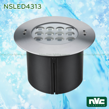 NSLED4313 29W 34W - Đèn LED âm nước thân inox 316, kính cường lực 7mm chịu lực tối đa 1693kg, Ø60mm, đệm cao su EDPM kín nước, chip Osram, IP68