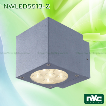 NWLED5513 7.5W 14.5W - Đèn LED surface wall light gắn tường IP54 25° mặt vuông, chiếu 1 đầu hoặc 2 đầu, chip Cree, thân nhôm đúc, kính cường lực trong