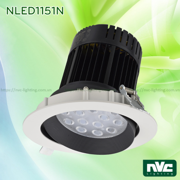 NLED1151N 30W (SMD), NLED1152N 35W 50W (COB) - Đèn spotlight LED âm trần nguyên khối, mặt lõm, vành xoay 60°, vân tán quang, tản nhiệt dạng lá thép đàn hồi chống gỉ