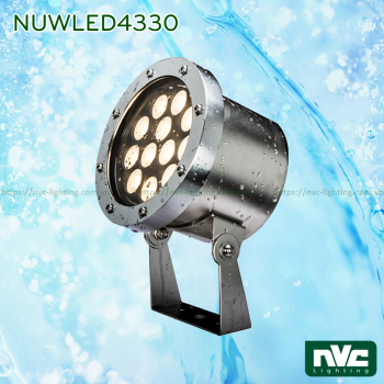 NUWLED4330 6W 10W 18W 22W 36W - Đèn LED âm nước nguyên khối lắp bể bơi sâu tối đa 1m, đài phun nước, thân inox 316 cao cấp chống gỉ, lens PC, mặt kính cường lực dày 5mm, IP68
