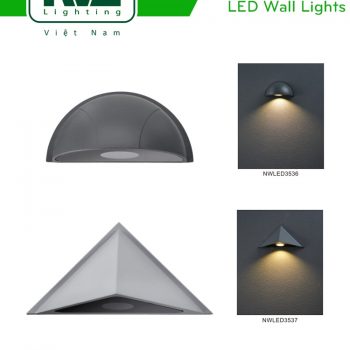 NWLED3536 3W hình cầu & NWLED3537 3W hình thoi - Đèn LED gắn tường COB chiếu hành lang, ban công, thân nhôm đúc nguyên khối, kính cường lực IP54