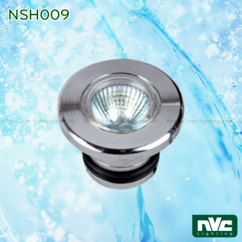 NSH009 lắp bóng rời MR16 halogen max 35W hoặc LED max 6W - Đèn LED âm nước, lắp bể bơi max 1.5m, thân inox 316, kính cường lực