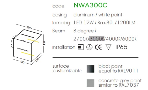 NWA300C 12W - Đèn LED gắn tường mặt vuông chiếu 4 hướng, độ sáng 1200 lumens, chip Cree cao cấp, IP65 dùng ngoài trời