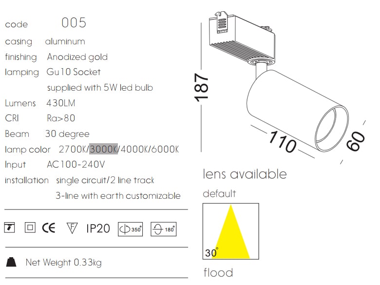 NDS005 - Đèn rọi ray sử dụng bóng GU10